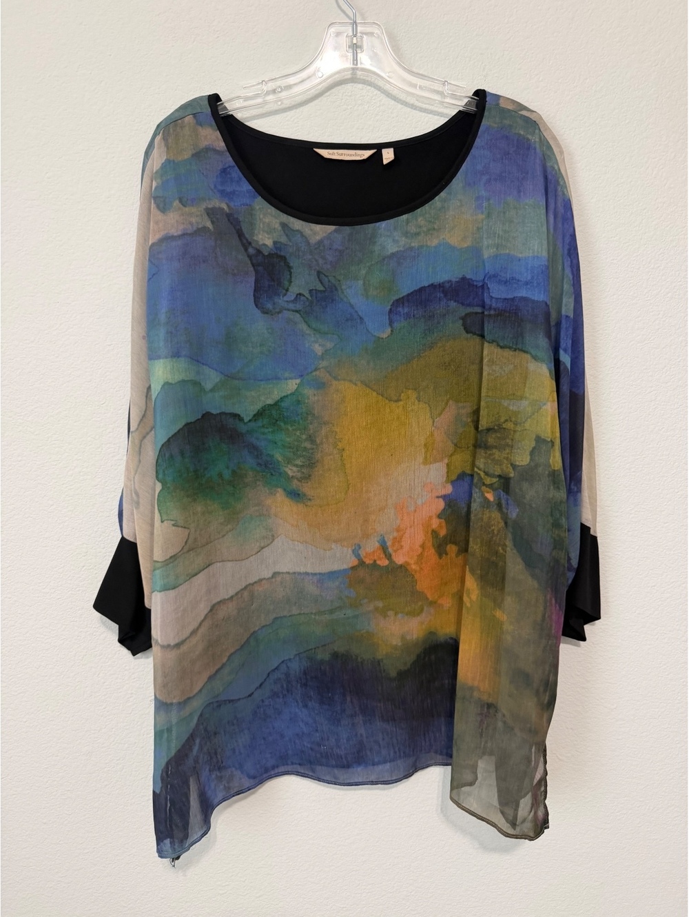 Soft Surroundings Cold Shoulder Round Neck Semi-Sheer Tunic Blouse Size L - Picture 1 of 9
